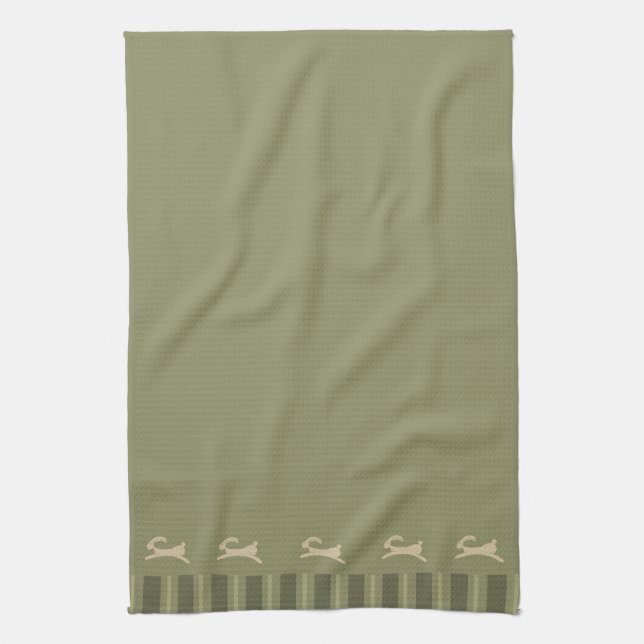 Primitive Easter Bunny Olive Green Towel (Vertical)
