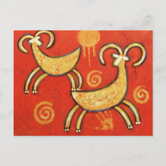 Primitive Ethnic Big Horn Sheep Postcard