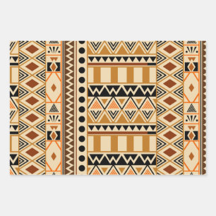 Primitive Ethnic Tribal Pattern in Earth Colors Wrapping Paper Sheets