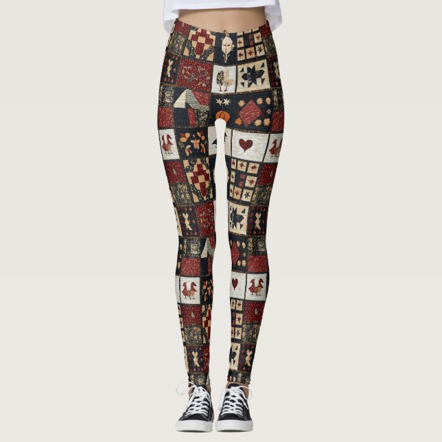 Primitive Farmhouse Appliqué & Geometric Leggings (Front)