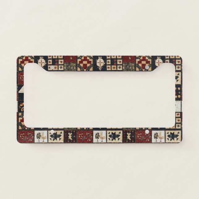 Primitive Farmhouse Appliqué & Geometric License Plate Frame (Front)