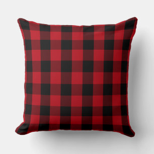 Primitive Farmhouse Rustic Cabin Red Black Check Throw Pillow