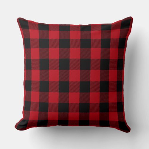 Primitive Farmhouse Rustic Cabin Red Black Check Throw Pillow