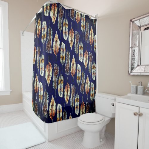 Primitive Feathers Blue and Orange Shower Curtain
