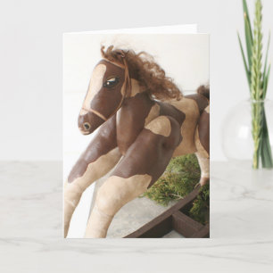 Primitive Folk Art Christmas Card - Rocking Horse