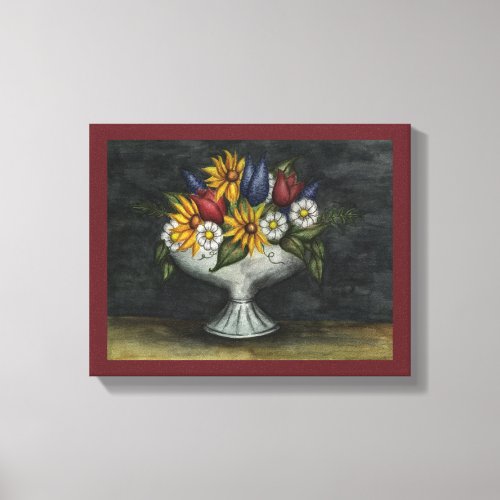 Primitive Folk Art Floral Canvas Art Print