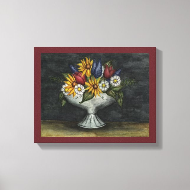 Primitive Folk Art Floral Canvas Art Print (Front)
