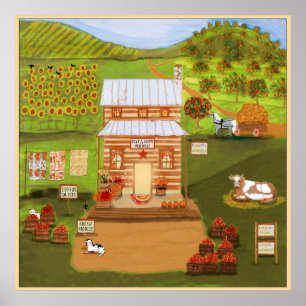 Primitive folk Art Old Country Store Farm Animals Poster