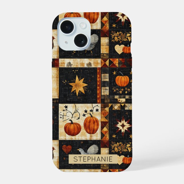 Primitive Folk Art Quilt Pattern | Rustic Autumn Iphone Case (Back)