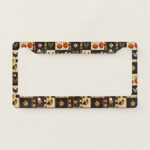 Primitive Folk Art Quilt Pattern   Rustic Autumn License Plate Frame