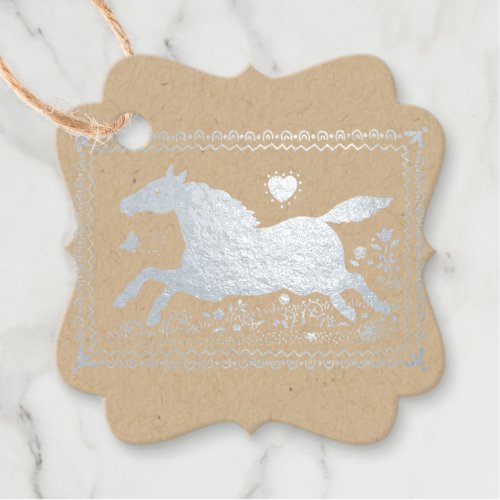 PRIMITIVE FOLK ART RUNNING HORSE SILHOUETTE FOIL FAVOR TAGS