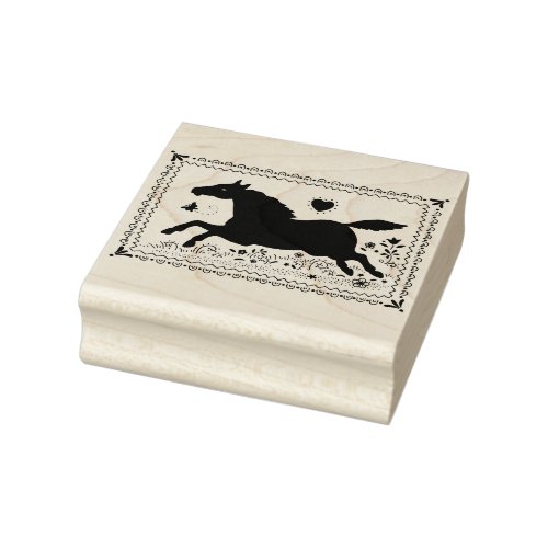 PRIMITIVE FOLK ART RUNNING HORSE SILHOUETTE RUBBER STAMP