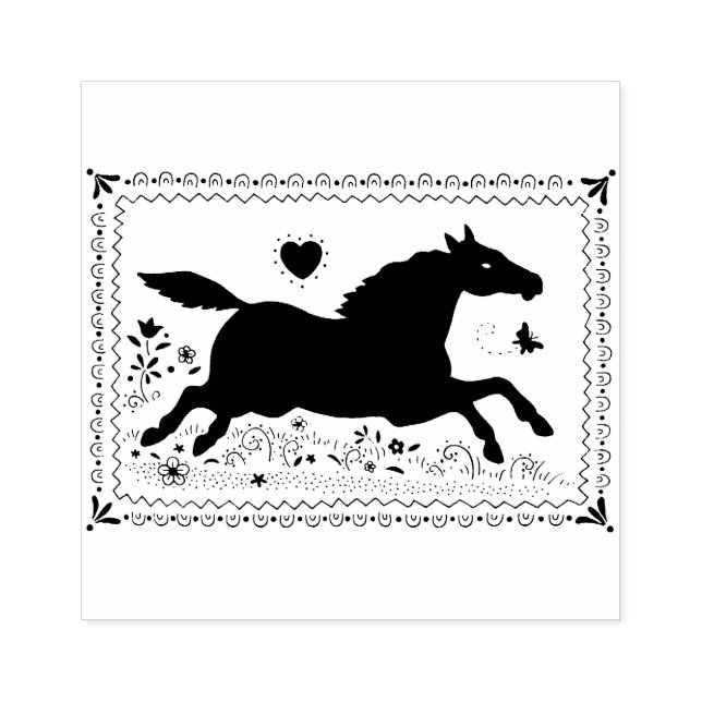 PRIMITIVE FOLK ART RUNNING HORSE, SILHOUETTE RUBBER STAMP (Imprint)