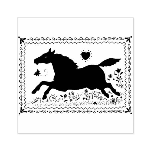 PRIMITIVE FOLK ART RUNNING HORSE SILHOUETTE  RUBBER STAMP