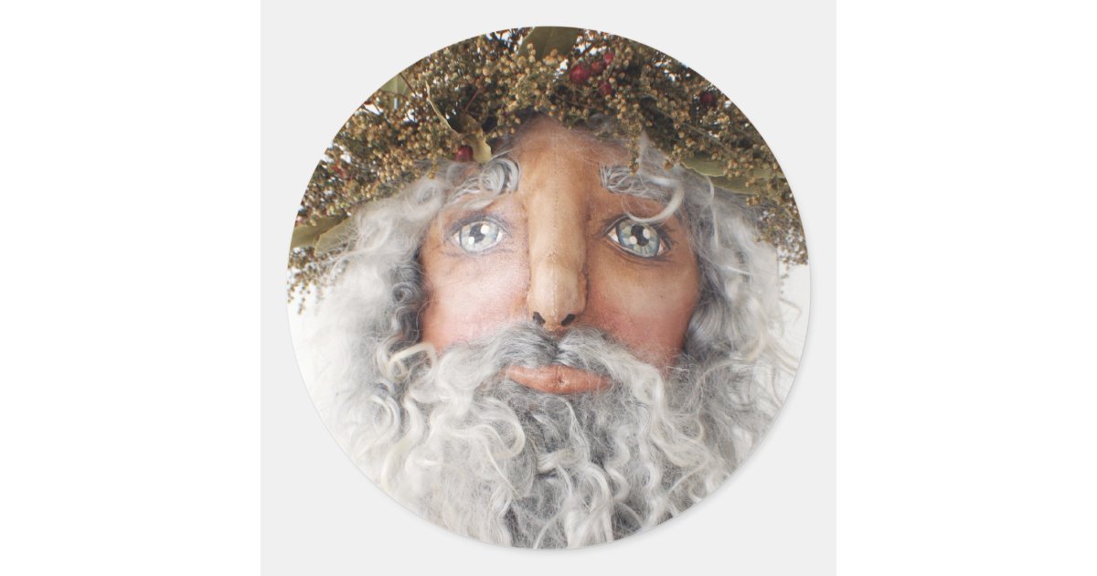 Primitive Folk Art Santa Sticker ~ Christmas Cards | Zazzle.com