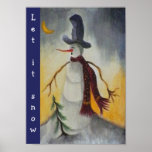 Primitive Folk Art Snowman Poster<br><div class="desc">Originally created in acrylic on paper by Deborah Miller. This fella wears a stove pipe hat and polka dot red scarf</div>