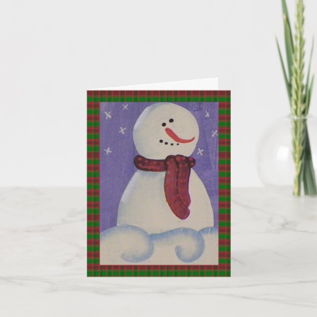 Primitive Folk Snowman Christmas Holiday Card (Front)