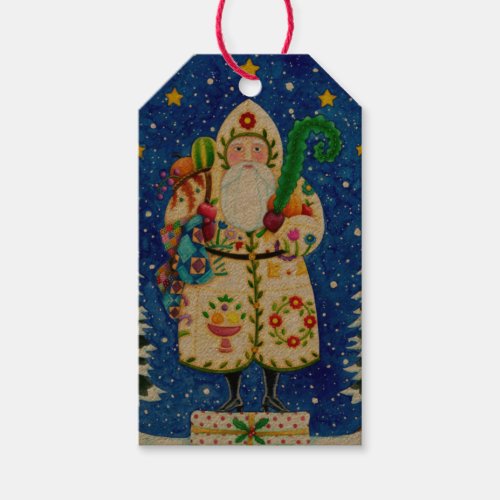 PRIMITIVE FOLKART BALTIMORE QUILT FATHER CHRISTMAS GIFT TAGS