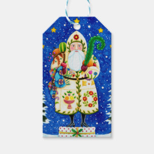 PRIMITIVE FOLKART BALTIMORE QUILT FATHER CHRISTMAS GIFT TAGS