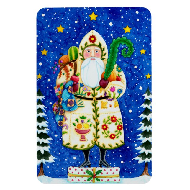 PRIMITIVE FOLKART BALTIMORE QUILT FATHER CHRISTMAS MAGNET (Vertical)