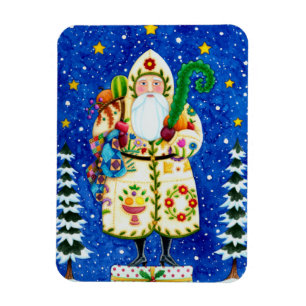 PRIMITIVE FOLKART BALTIMORE QUILT FATHER CHRISTMAS MAGNET