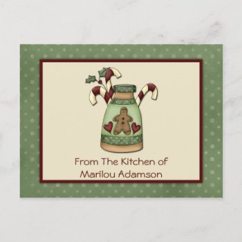 Primitive Gingerbread Man Candy Canes Recipe Cards by dmboyce at Zazzle