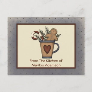 Primitive Gingerbread Man Candy Canes Recipe Cards