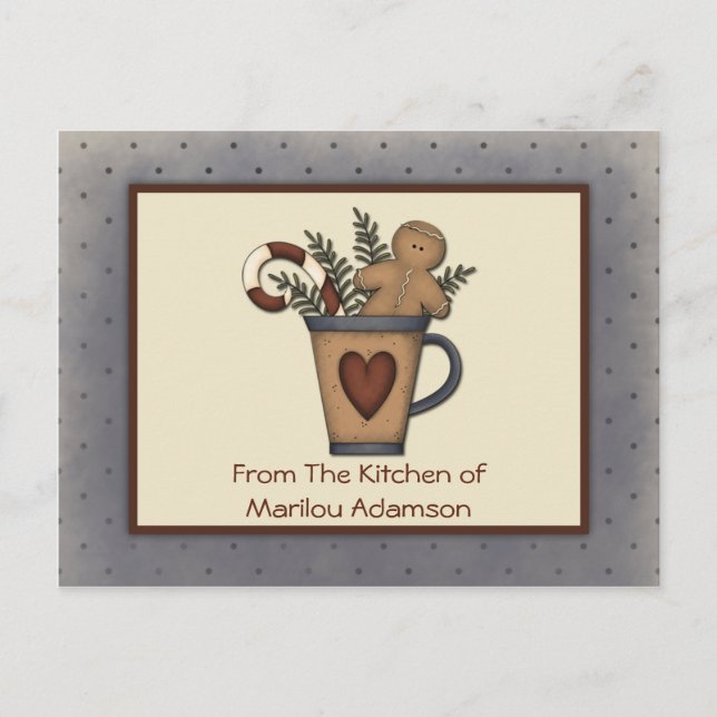 Primitive Gingerbread Man Candy Canes Recipe Cards (Front)