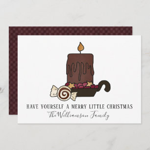 Primitive Grubby Candle and Stars Merry Christmas Holiday Card