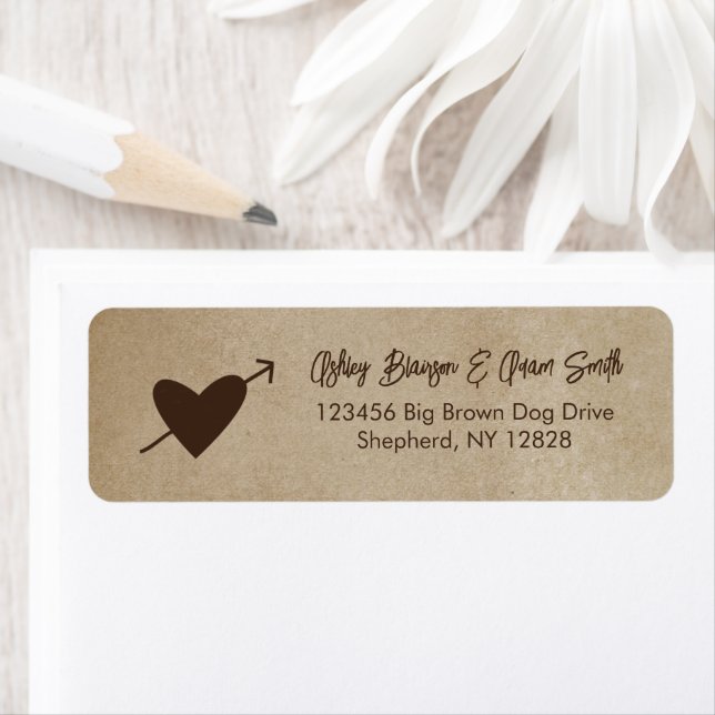 Primitive Heart Log Cabin Wedding Return Address  Label (Insitu)