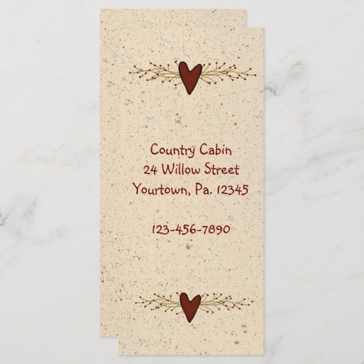 Primitive Heart Rack Card Book Mark (Front/Back)