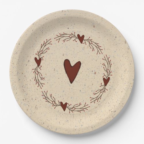 Primitive Hearts Paper Plate