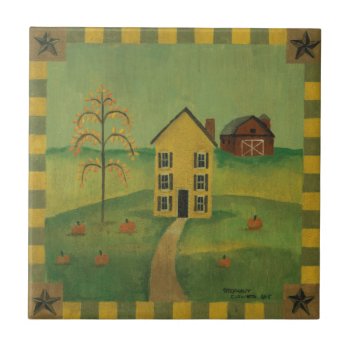 Primitive House In Autumn Ceramic Tile by Eclectic_Ramblings at Zazzle