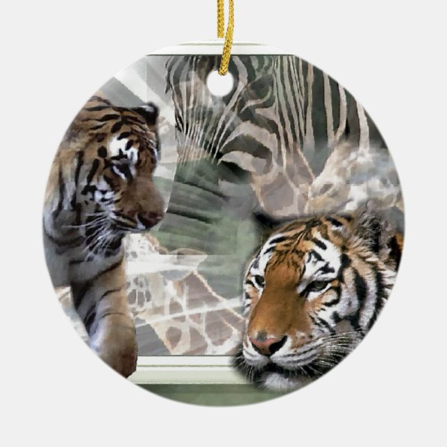 Primitive Jungle Print Christmas Ceramic Ornament (Front)