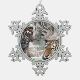 Primitive Jungle Print Christmas Snowflake Pewter Christmas Ornament