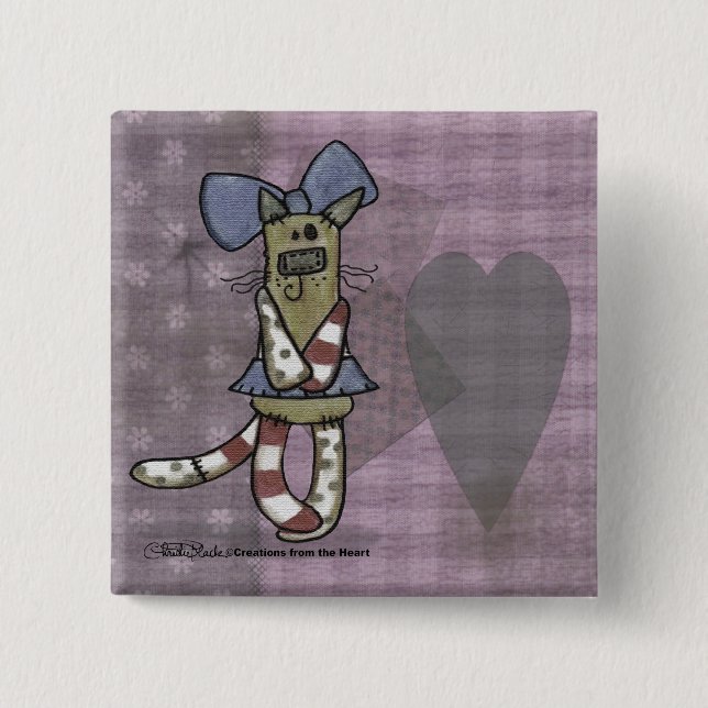 Primitive Kitty Pinback Button (Front)