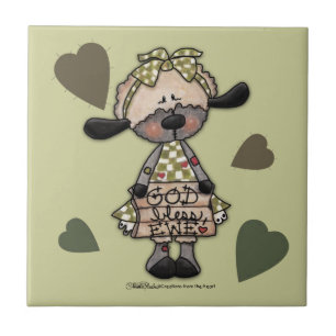 Primitive Lamb-God Bless Ewe Ceramic Tile