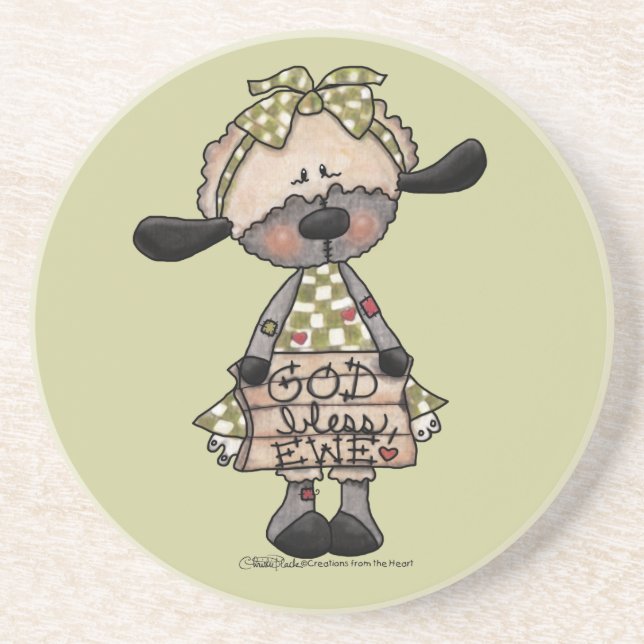 Primitive Lamb-God Bless Ewe Sandstone Coaster (Front)