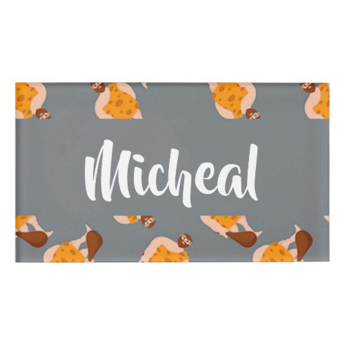 Primitive man with big stick pattern name tag