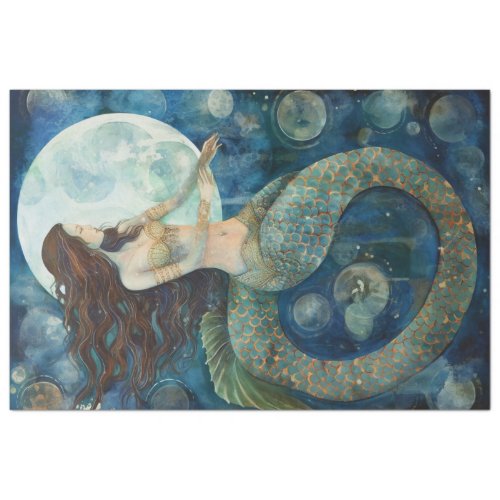 Primitive Mermaid  Moons Painting Decoupage Tissue Paper