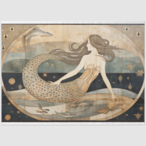 Primitive Mermaid Neutral Coastal Art Decoupage    Tissue Paper