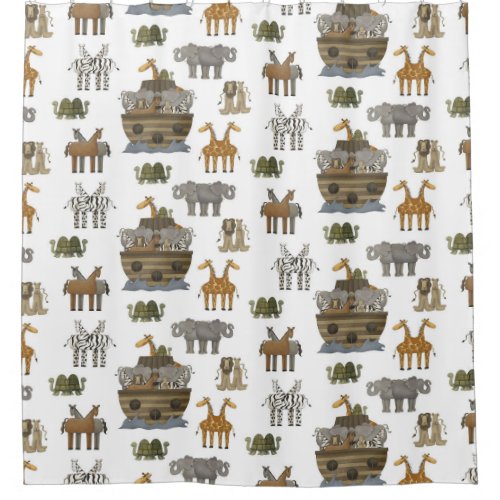 Primitive Noahs Ark Animals Bathroom Shower Curtain