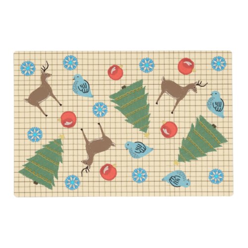 Primitive Old Fashioned Christmas Graphics Plaid Placemat