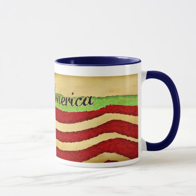 Primitive Old Glory God Bless America Ceramic Mug (Right)