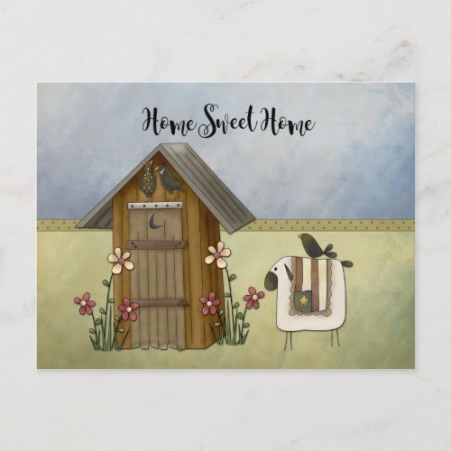 Primitive Outhouse Sheep Home Housewarming Party  Invitation Postcard