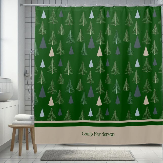Primitive Pines on Dark Green Shower Curtain (Creator Uploaded)