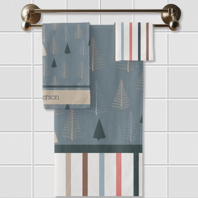 Primitive Pines on Gray Bath Towel Set (Creator Uploaded)