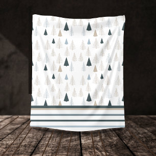 Primitive Pines on White Fleece Blanket