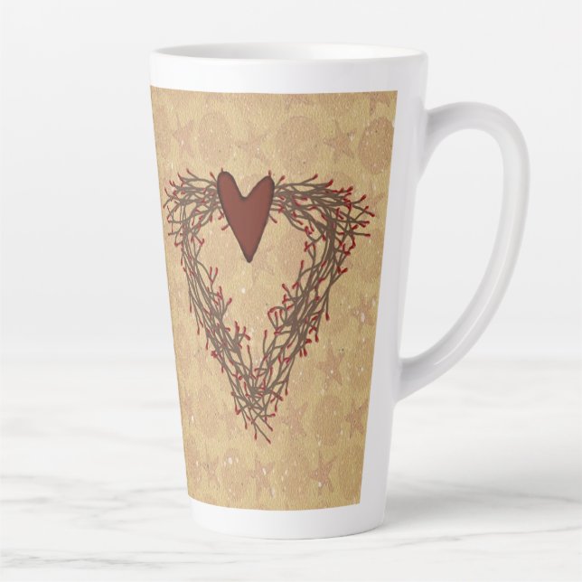 Primitive Pip Berry Heart Wreath Latte Mug (Right)