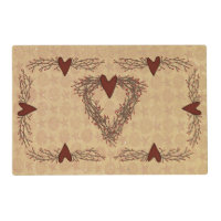 Primitive Pip Berry Heart Wreath Vinyl Placemats